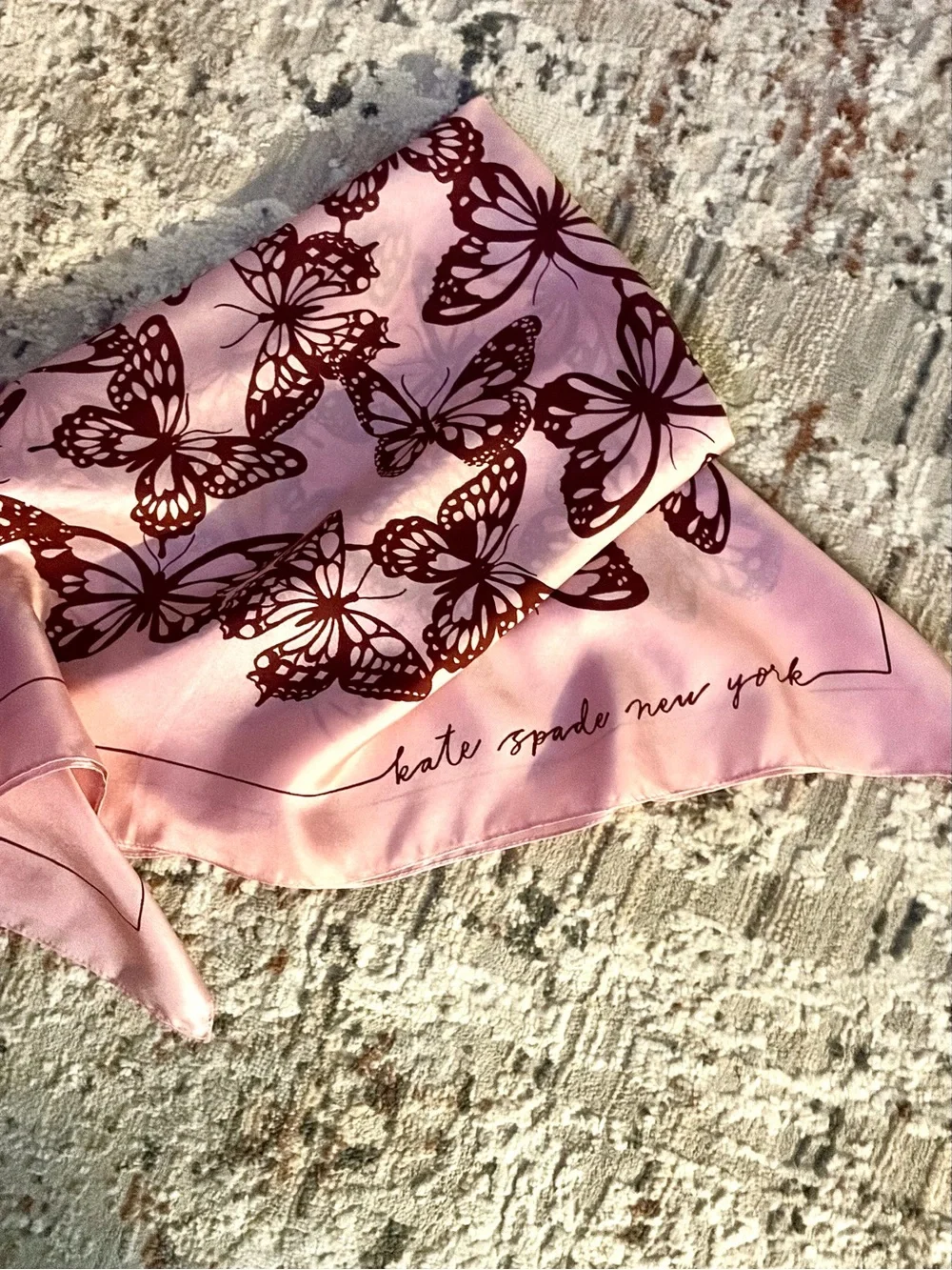 kate spade Pink Scarf with Brown Butterfly Print NWOT